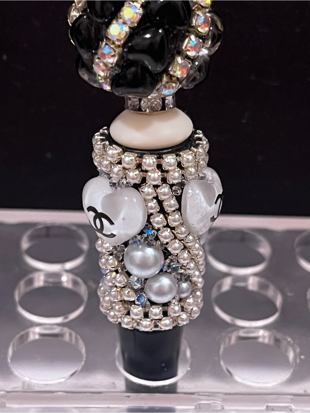 Hand crafted Designer Inspired silver and black bow decor fancy beaded pen - Picture 6 of 14